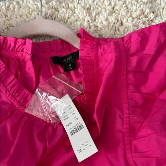 NWT J. Crew Pink Tiered Ruffle Sleeve Poplin Midi Sundress Dress Medium Tall - Picture 9 of 13